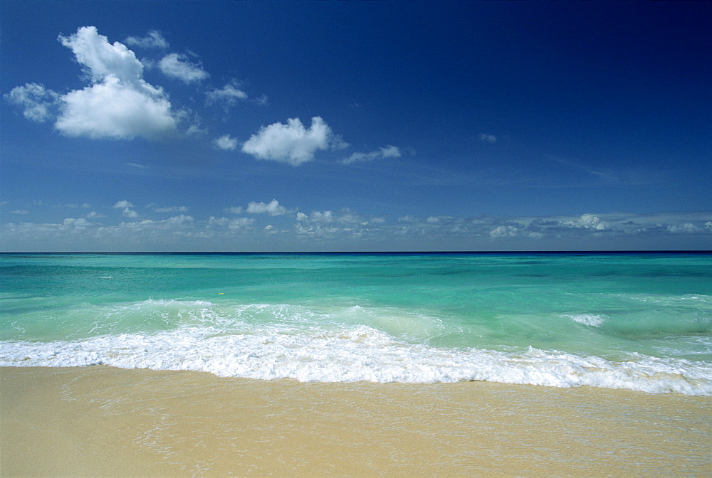 Sea and sand at Worthing Beach on the popular south coast of the southern parish of Christ Church, Barbados, West Indies, Caribbean, Central America