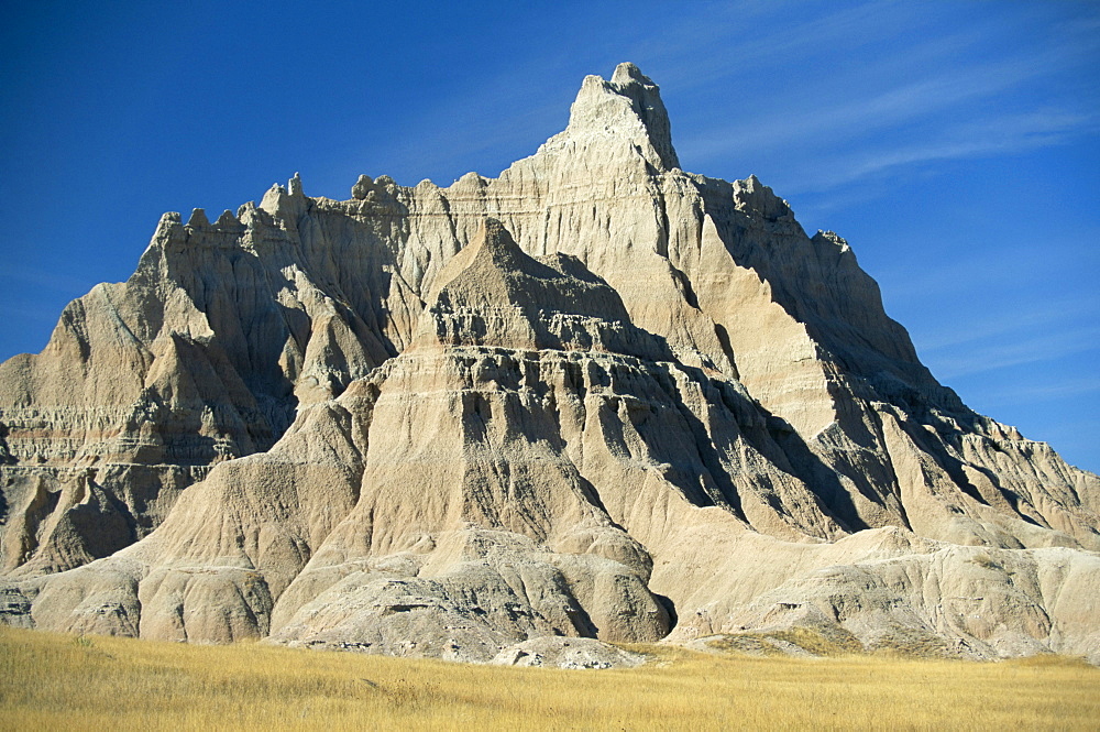 Part of the North Unit of Badlands National Park, carved out of the prairies by rapid water erosion of sediments, South Dakota, United States of America, North America