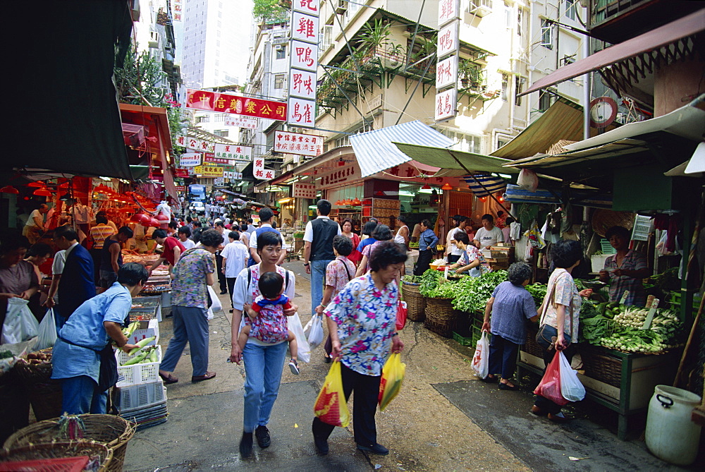 A busy market in Chinatown, a slice of old Hong Kong in Central, the business centre of Hong Kong Island, China, Asia