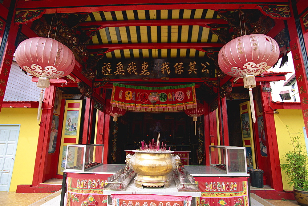 Interior of Chinese temple in Sibu, a port on the Rajang River in Sarawak, north west Borneo, Malaysia, Southeast Asia, Asia