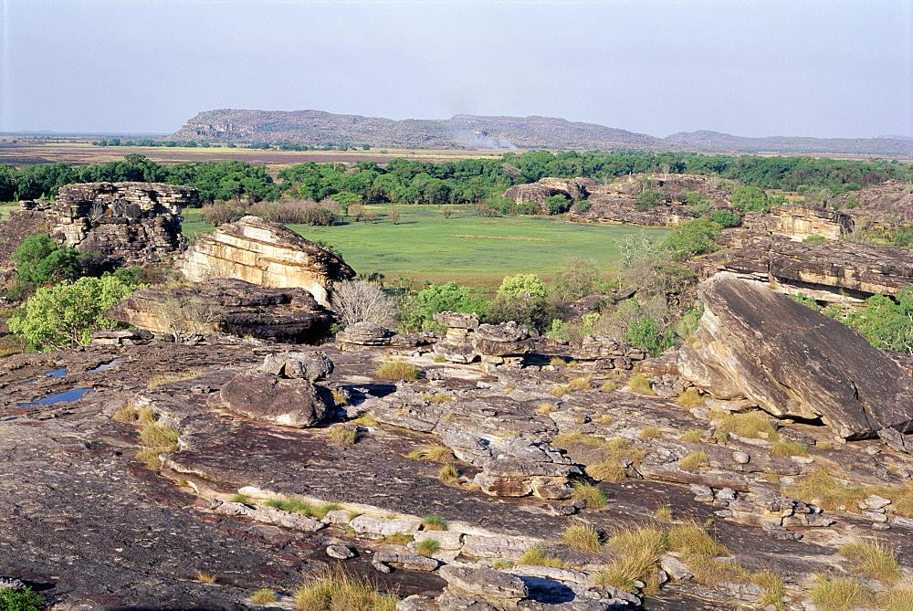 View from Ublrr Rock, aboriginal rock art site, part of the sandstone escarpment on park border, Kakadu National Park, UNESCO World Heritage Site, Northern Territory, Australia, Pacific