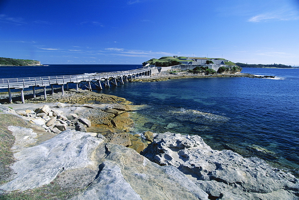 Bare Island, built in1885 against feared Russian attack at La Perouse in Botany Bay National Park, La Perouse was a Frenchman who came here only six days after the First Fleet in 1788, New South Wales (N.S.W.), Australia, Pacific