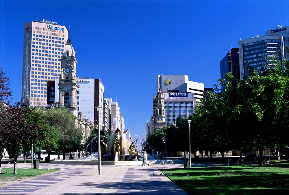 Looking north across Victoria Square towards King William Street in city centre, Adelaide, South Australia, Australia, Pacific