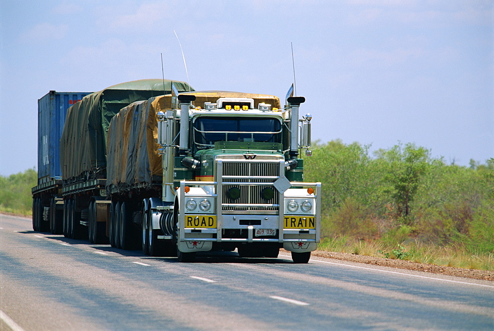 A road train on the Stuart Highway between Darwin and Threeways in the Northern Territory of Australia, Pacific