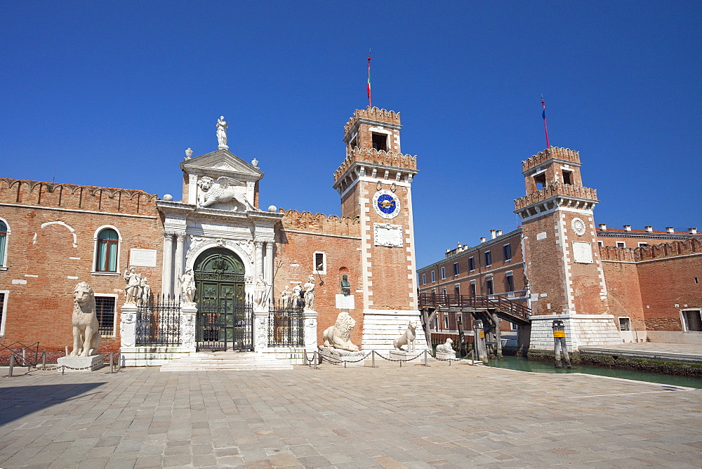 Main entrance, Arsenale, Castello district, Venice, UNESCO World Heritage Site, Veneto, Italy, Europe