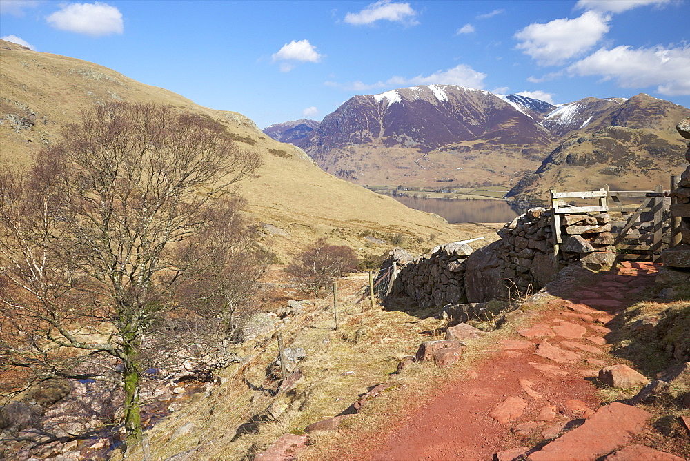 Path from Scale Beck to Red Pike in winter, Lake District National Park, Cumbria, England, United Kingdom, Europe 