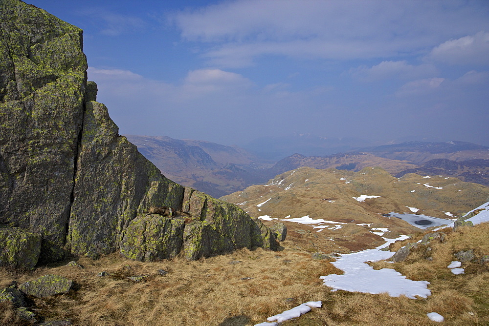 View from Glaramara to Bessyboot and Tarn at Leaves, in winter, Lake District National Park, Cumbria, England, United Kingdom, Europe 