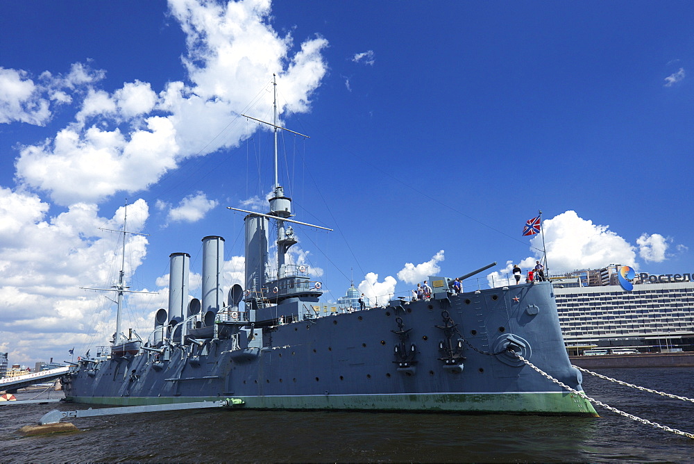 Aurora Cruiser on River Neva, Naval Academy, St. Petersburg, Russia, Europe 