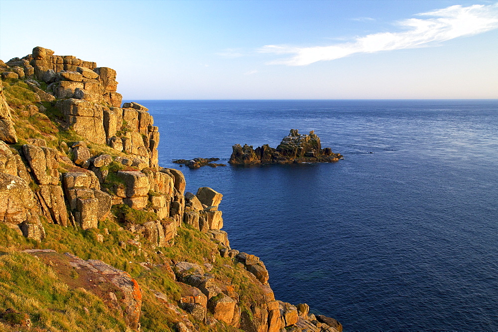 Evening sunshine on cliffs, Lands End, Cornwall, England, United Kingdom, Europe 