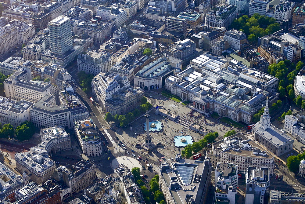 Aerial view of Trafalgar Square, London, England, United Kingdom, Europe