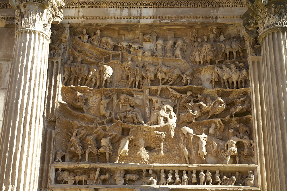 Relief carvings, Triumphal Arch of Septimius Severus, Roman Forum, UNESCO World Heritage Site, Rome, Lazio, Italy, Europe