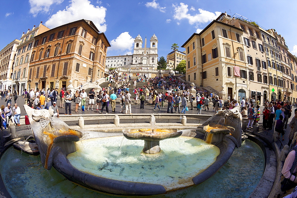 Barcaccia fountain, Spanish Steps and Piazza di Spagna, Rome, Lazio, Italy, Europe