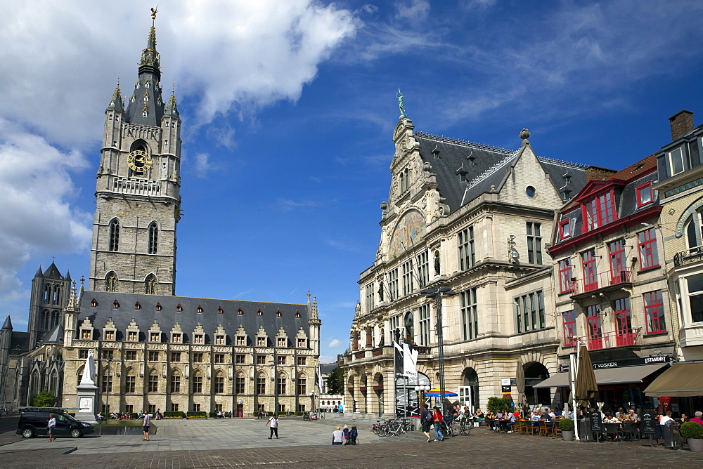 Belfry Tower in Saint Bavo's square, city centre, Ghent, West Flanders, Belgium, Europe