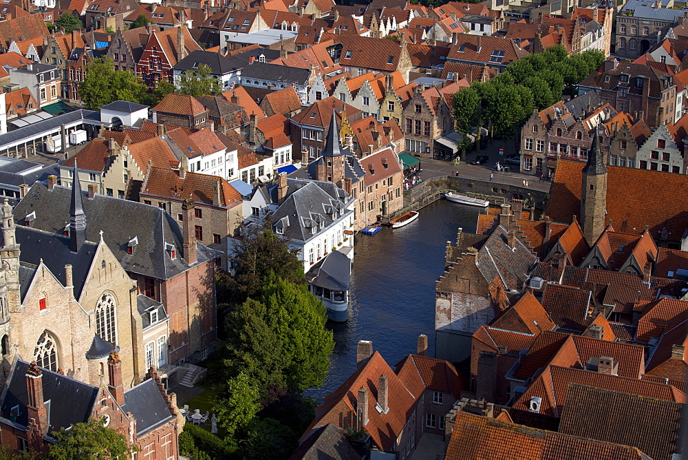 Rozenhoedkaai seen from the top of Belfry Tower (Belfort Tower), UNESCO World Heritage Site, Bruges, West Flanders, Belgium, Europe