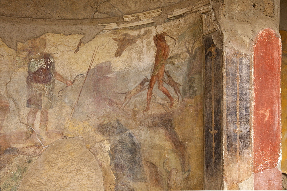 Fresco of hunting scene in House of the Menander, Pompeii, UNESCO World Heritage Site, Campania, Italy, Europe