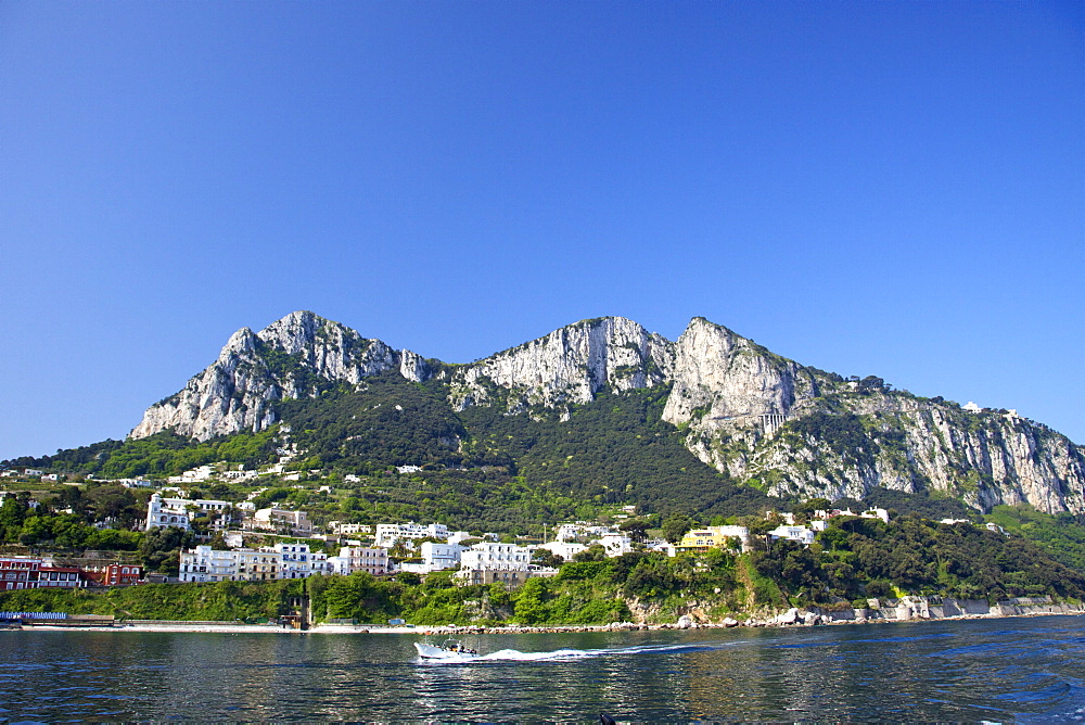 Marina Grande, main port of the Isle of Capri in early morning summer sunshine, Neapolitan Riviera, Campania, Italy, Europe