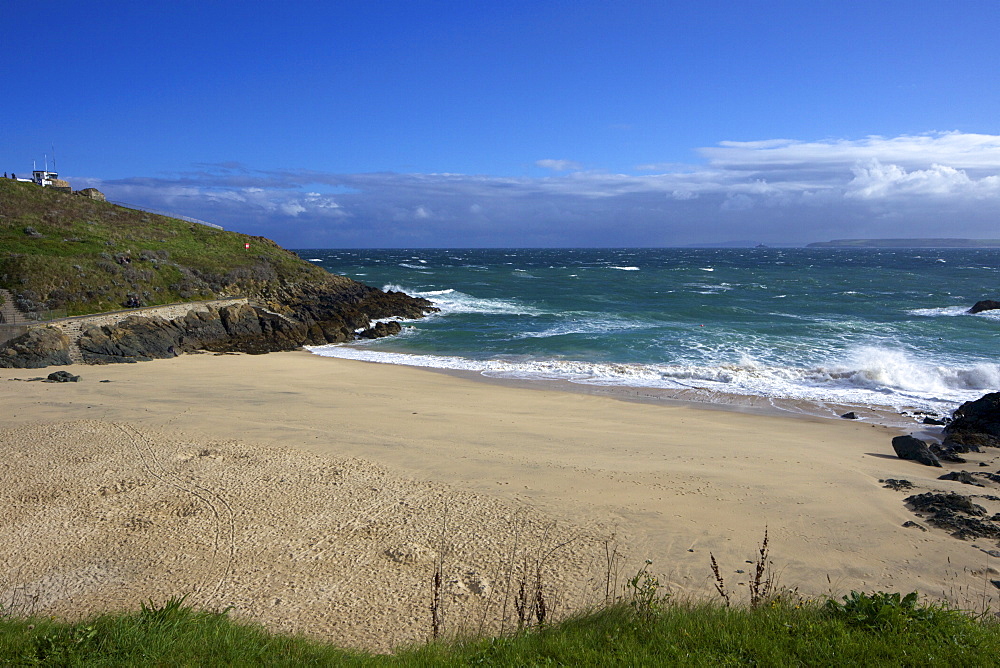 Porthgwidden beach in summer with storm approaching from the Atlantic, St. Ives, Cornwall, England, United Kingdom, Europe