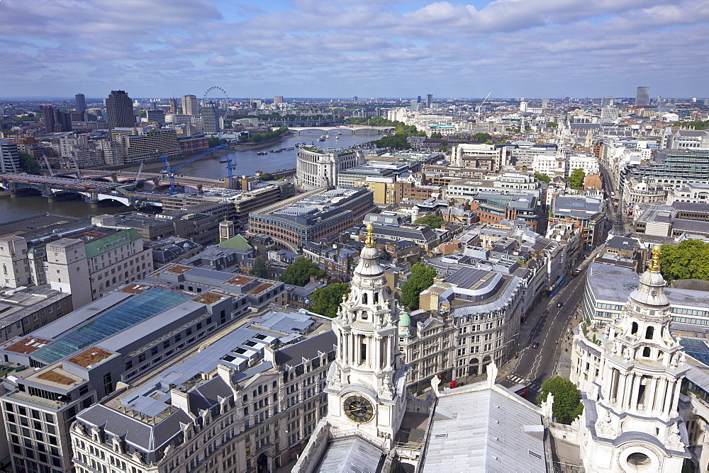 Aerial view of London taken from the Golden Gallery of St. Paul's Cathedral, City of London, England, United Kingdom, Europe