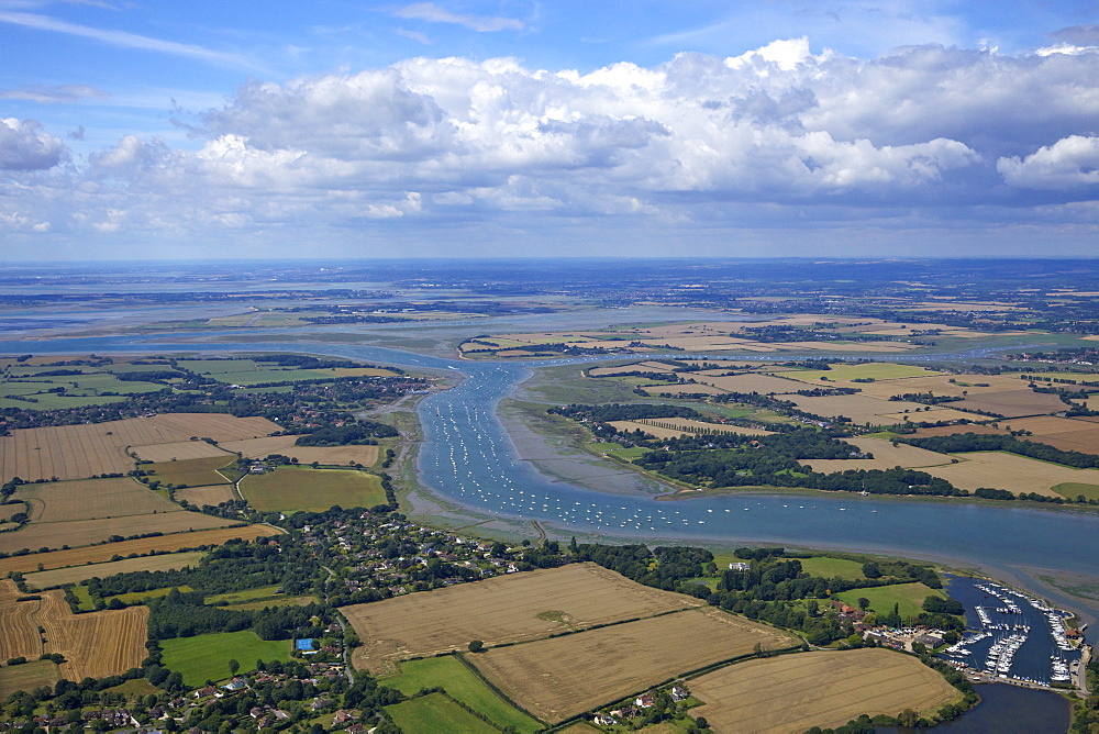 Aerial view of yachts moored in Chichester Marina, Chichester Channel, Solent, West Sussex, England, United Kingdom, Europe