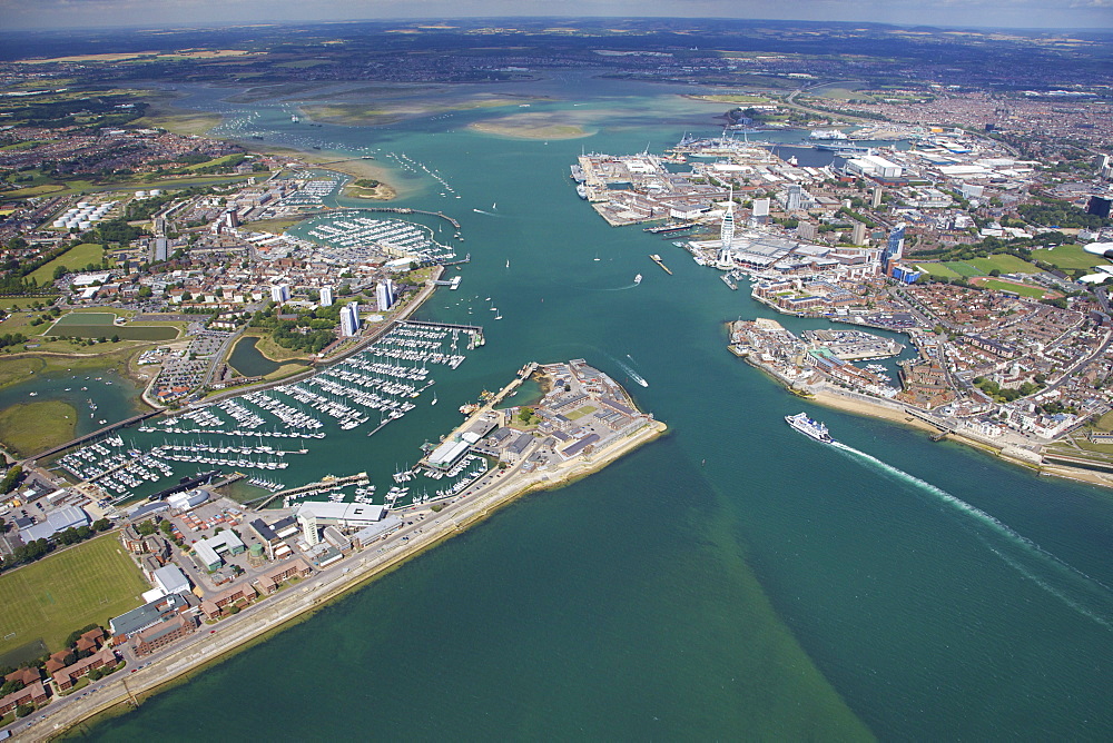 Aerial view of Portsmouth harbour and the Solent, Hampshire, England, United Kingdom, Europe