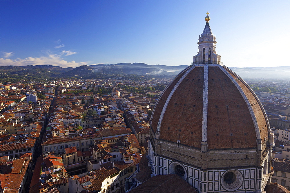 View from Campanile di Giotto, the belltower of the Duomo, looking to dome of Brunelleschi, Florence, UNESCO World Heritage Site, Tuscany, Italy, Europe