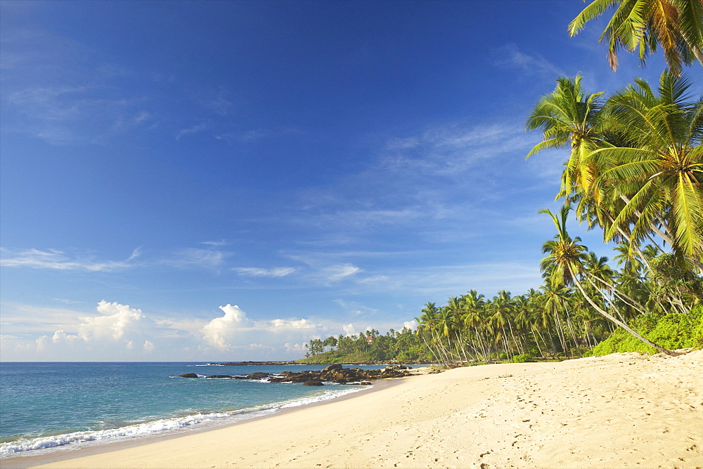 View of the unspoilt beach at Palm Paradise Cabanas, Tangalle, South coast, Sri Lanka, Asia