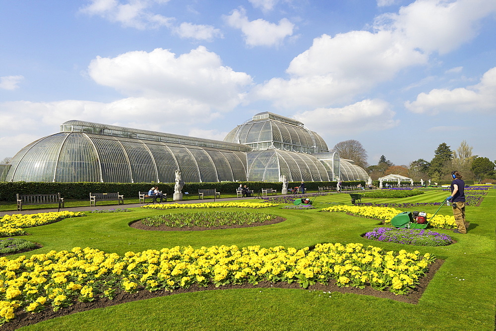 Palm House in spring, Royal Botanic Gardens, Kew, UNESCO World Heritage Site, London, England, United Kingdom, Europe