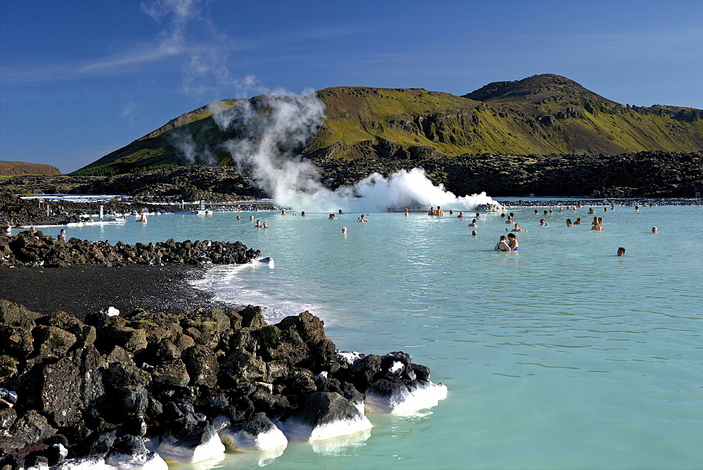 Outdoor geothermal swimming pool and power plant at the Blue Lagoon, Iceland, Polar Regions