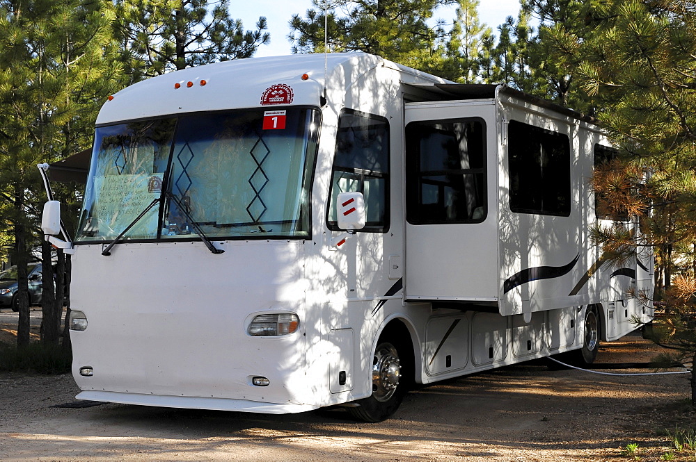 Large motorhome on a camping site, Bryce Canyon National Park, Utah, America, USA