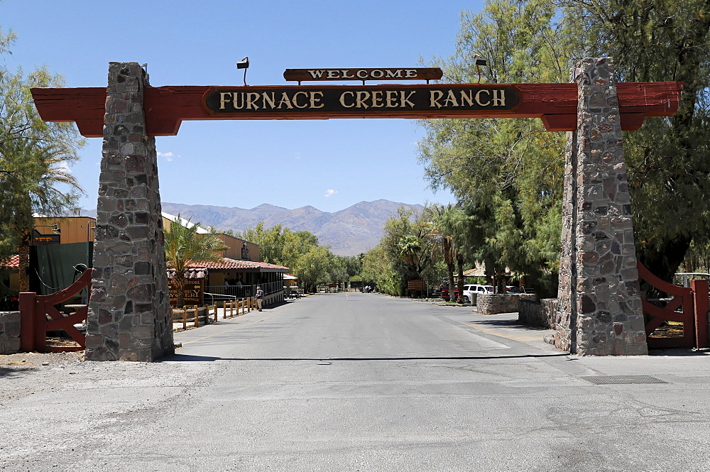 Entrance to Furnace Creek Ranch, Death Valley National Park, California, USA, North America