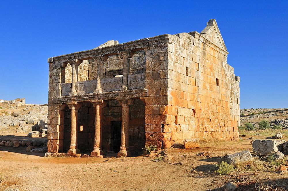 Byzantine ruin of a tavern at the archeological site of Serjilla, Dead Cities, Syria, Middle East, West Asia