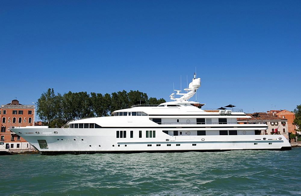 Luxury yacht, name erased, in Venice, Veneto, Italy, Europe