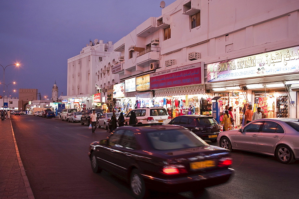 Street scene in the evening, Muttrah, Oman, Middle East