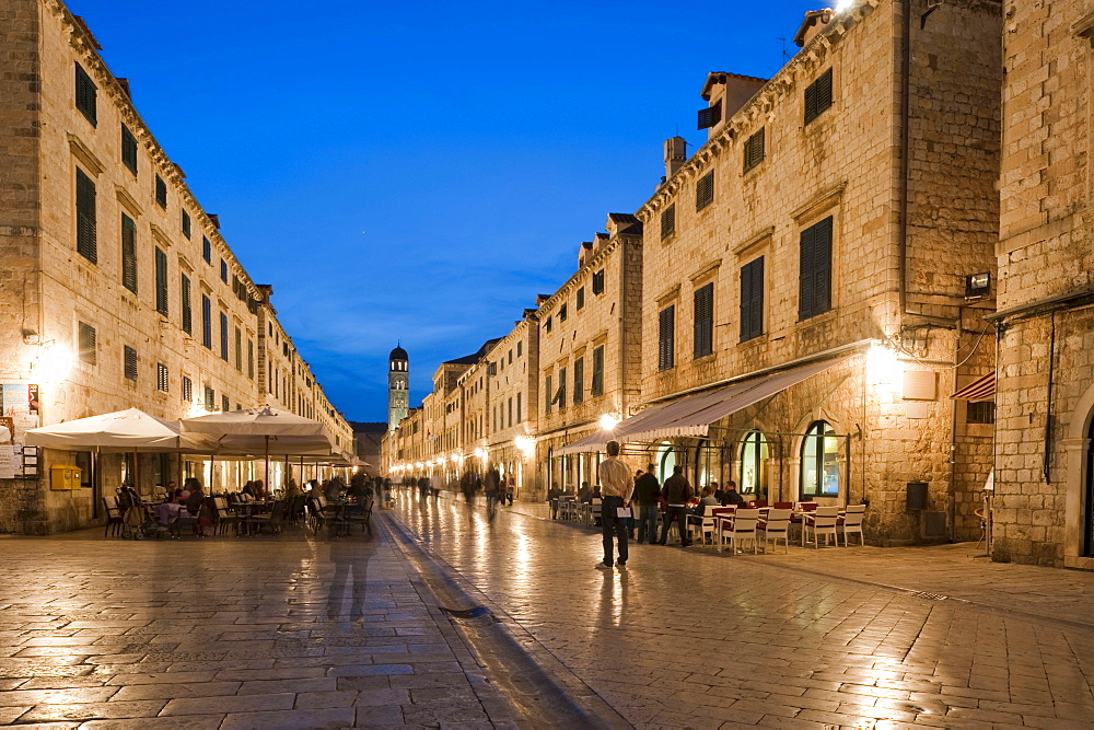 Placa, Stradun at dusk, old town, Dubrovnik, Dubrovnik County, Croatia, Europe