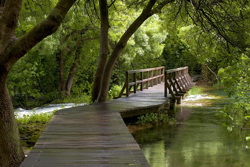 Wooden bridge in the Krka National Park, County of Sibenik-Knin, Croatia, Europe