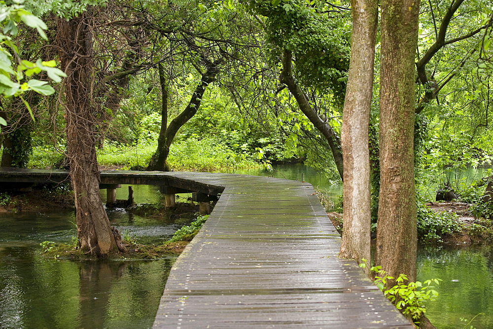 Wooden bridge in the Krka National Park, County of Sibenik-Knin, Croatia, Europe