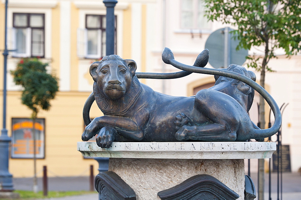 Lion Fountain, Koeszeg, Hungary, Europe