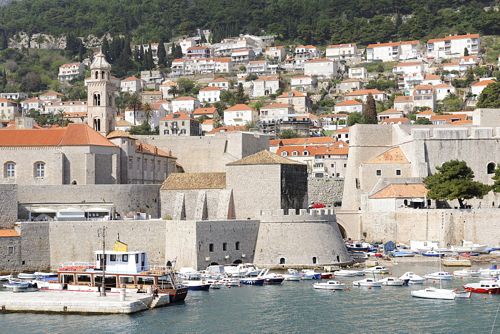 View from the ramparts on the old harbour, Dubrovnik, Ragusa, Croatia, Europe