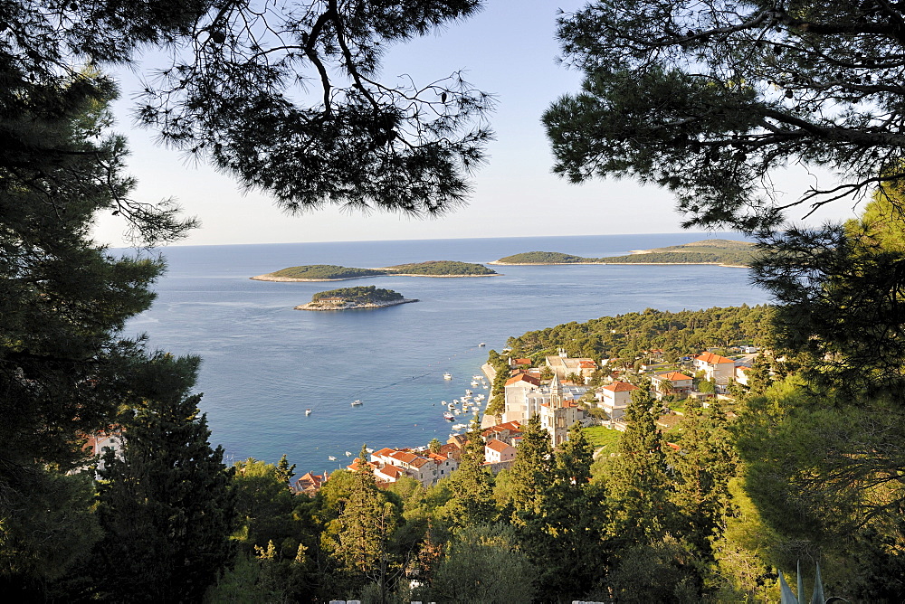 View from Spanjola fortress on town of Hvar, Hvar island, Croatia, Europe