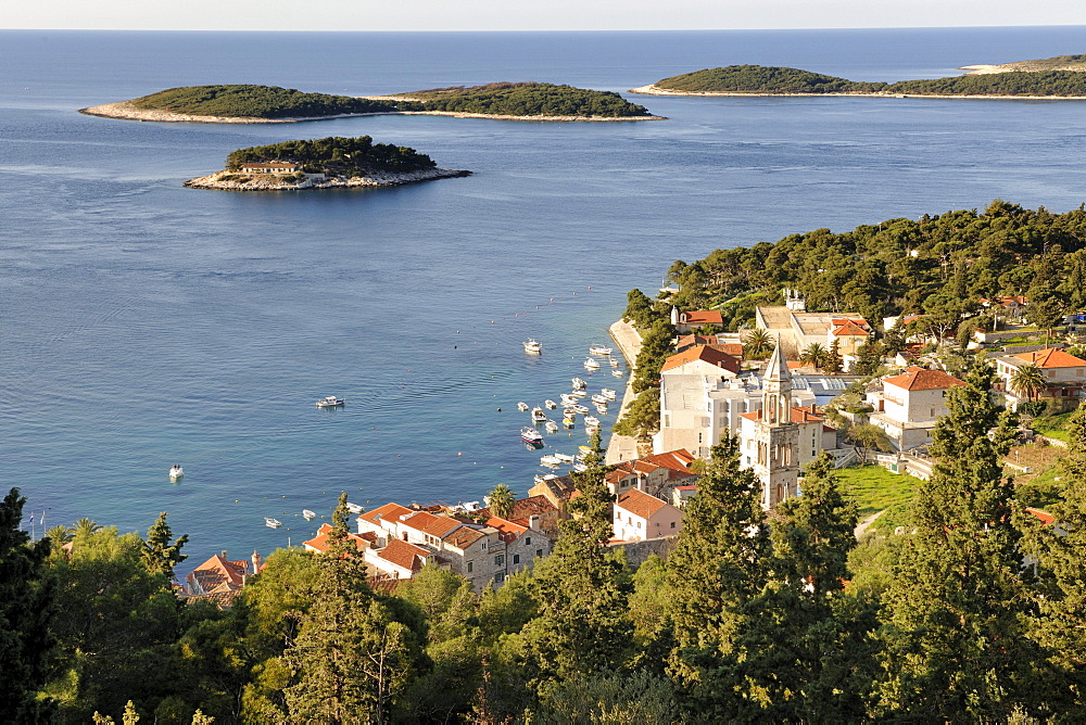 View from Spanjola fortress on town of Hvar, Hvar island, Croatia, Europe