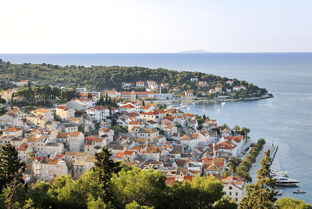 View from Spanjola fortress on town of Hvar, Hvar island, Croatia, Europe