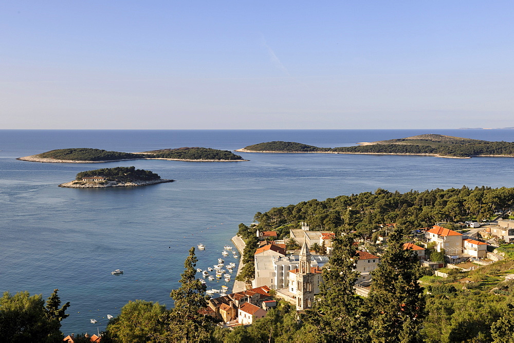 View from Spanjola fortress on town of Hvar, Hvar island, Croatia, Europe