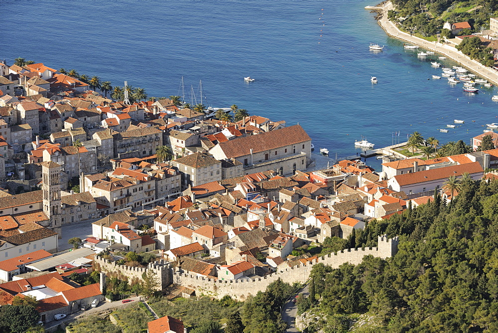 View of the town from the fortress of Napoleon, City Hvar, Hvar Island, Croatia, Europe