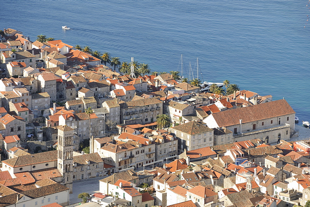 View of the town from the fortress of Napoleon, City Hvar, Hvar Island, Croatia, Europe