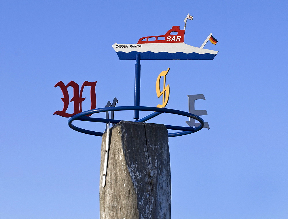 Wind rose of the Cassen Knigge, pier, SAR boat of the DGzRS German Maritime Rescue, Lifeboat Station Western Harbour, Norddeich district, Norden, Lower Saxony, Germany, Europe