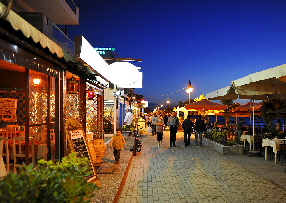 Night shot of the seafront, Perea near Thessaloniki, Chalkidiki, Macedonia, Greece, Europe