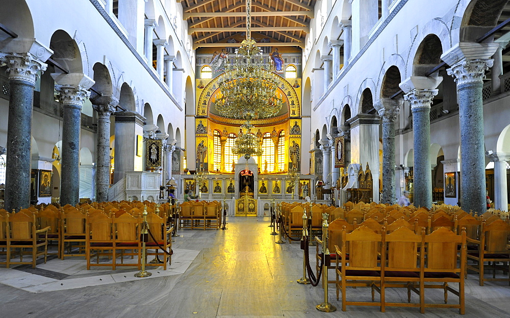 Interior, nave of the Church of Saint Demetrius or Hagios Demetrio, Thessaloniki, Chalkidiki, Macedonia, Greece, Europe