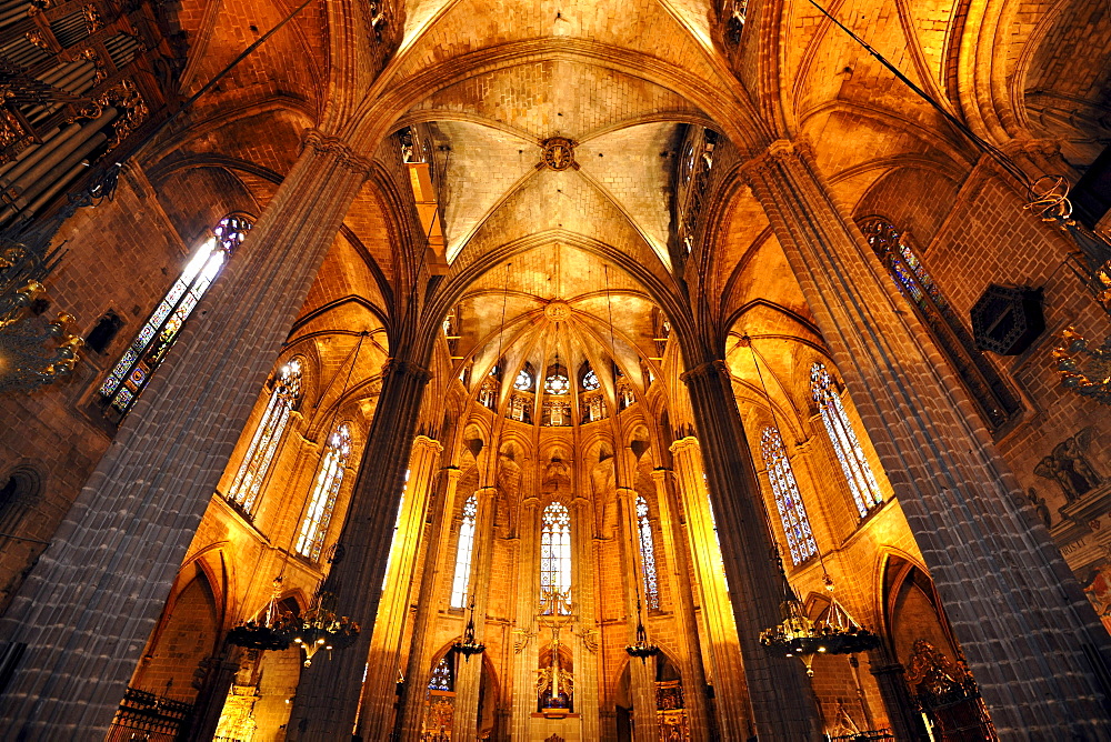 Interior, choir, main nave, Gothic cathedral of La Catedral de la Santa Creu i Santa Eulalia, Barcelona, Catalonia, Spain, Europe