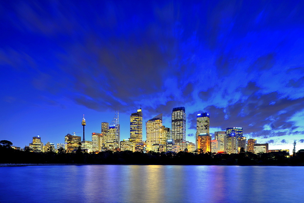 Skyline, TV tower, Central Business District, night, Sydney, New South Wales, Australia