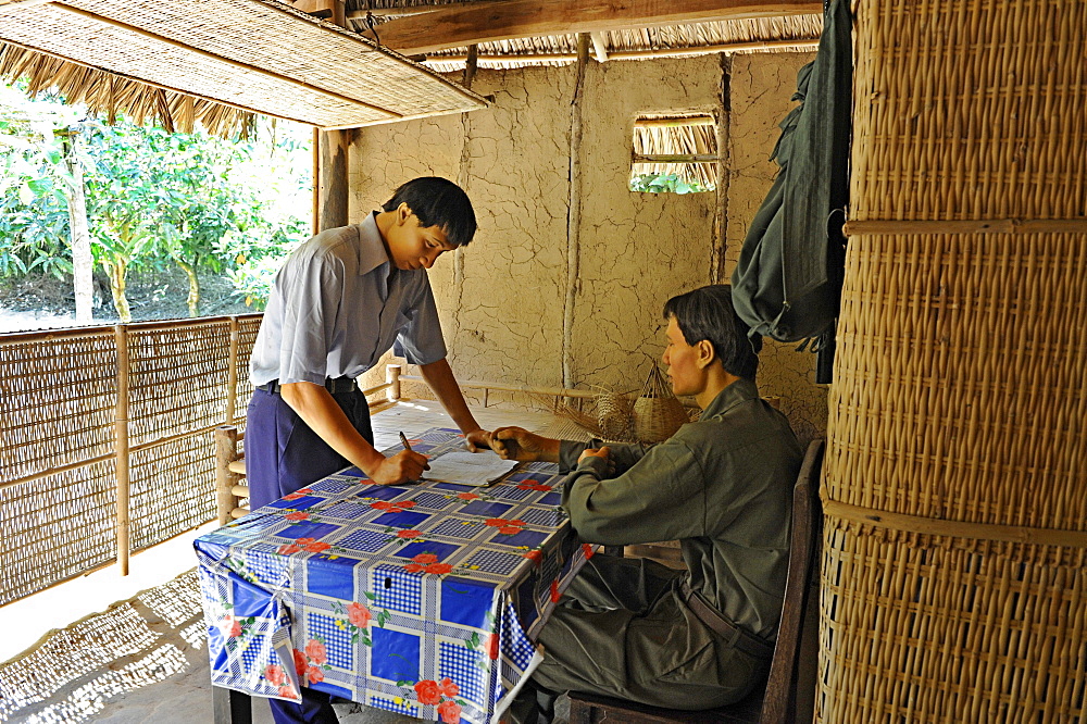 Re-enactment of scene from the Vietnam War with life-size dolls in the open-air war museum in Cu Chi, South Vietnam, Vietnam, Southeast Asia, Asia